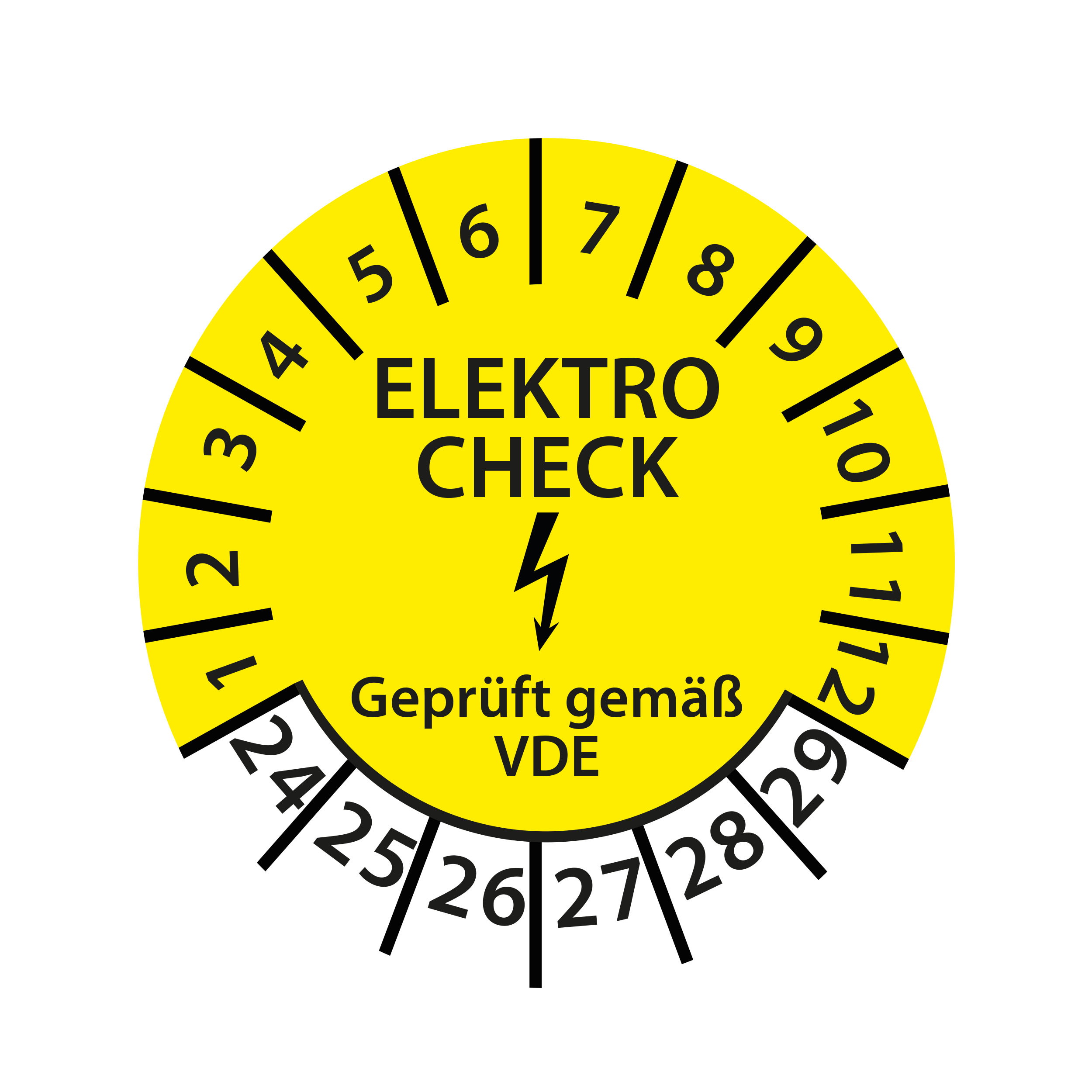 Prüfplakette Elektro Check geprüft gemäß VDE 20242029 Ø 30mm Rund Gelb